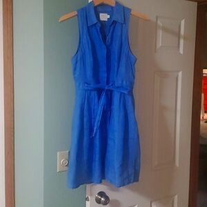 Anthropologie blue linen sleeveless shirt dress Size 6
